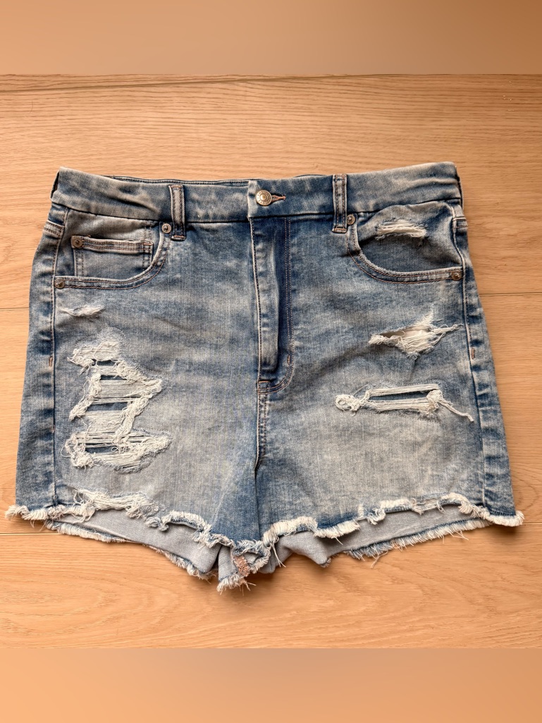 Brand New American Eagle Outfitters Distressed Light Blue High-Rise Denim Shorts